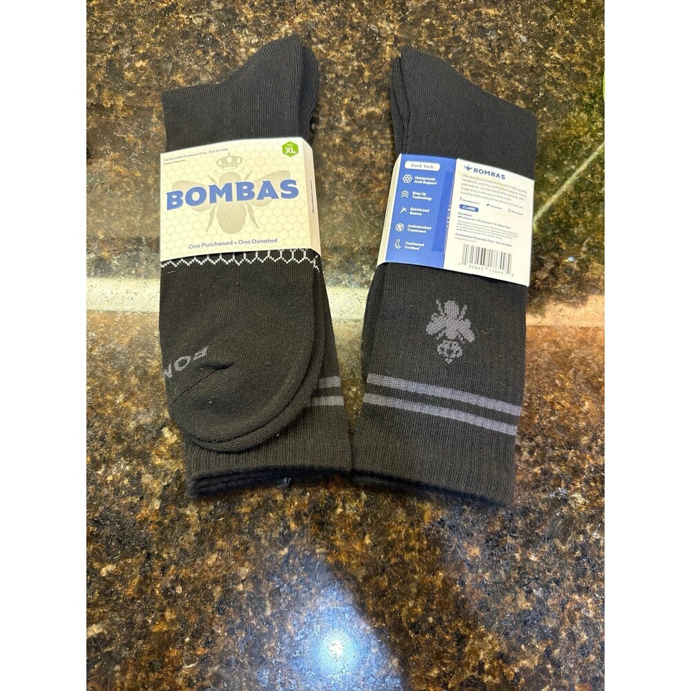 Bombas Athletic Socks - XL - Black/Gray - 2 Pairs - NEW